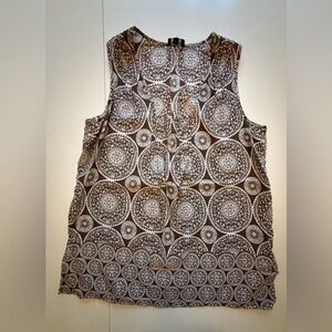 Talbots Brown and White Geometric Sleeveless Blouse